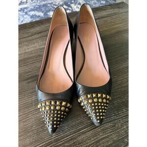 GUCCI Black Leather Kitten Heel Pointed Toe Studded Pumps Sz. 37